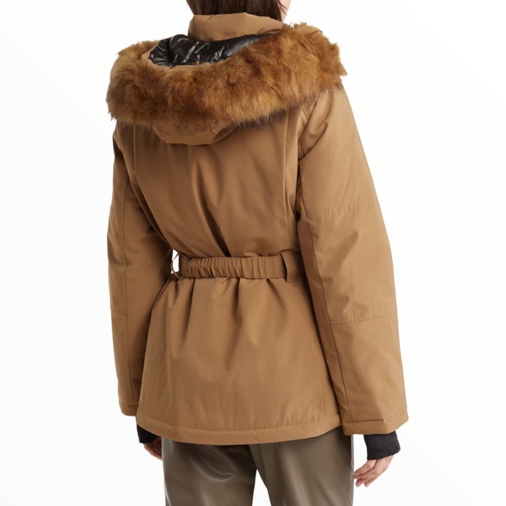 MICHAEL KORS Husk Belted Faux Fur Hood Jacket NWT Size S Water Resistant Coat - Picture 2 of 4